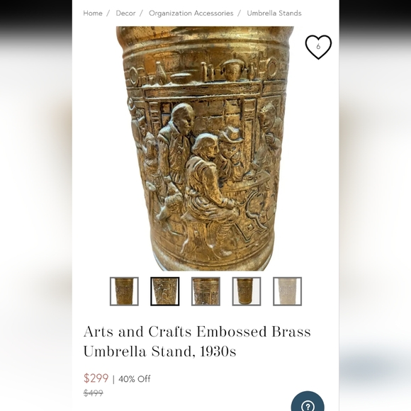 1930s Embossed Brass Trash Can/Umbrella Stand - Picture 8 of 8